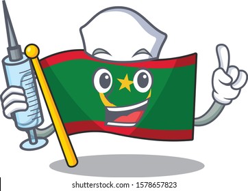 Cute Nurse flag mauritania character cartoon style with syringe