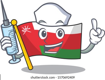 Cute Nurse flag oman character cartoon style with syringe