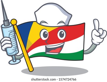 Cute Nurse flag seychelles character cartoon style with syringe