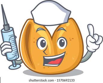 Cute Nurse fortune cookie character cartoon style with syringe
