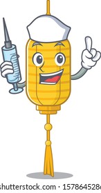 Cute Nurse lamp hanging character cartoon style with syringe