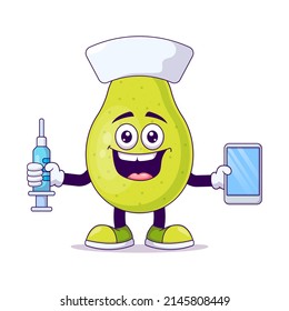 Cute nurse pear cartoon vector illustration design. Fruit mascot character concept isolated vector