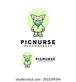 cute nurse pig illustration wearing a mask