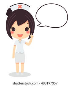 cute nurse in uniform with empty balloon speech