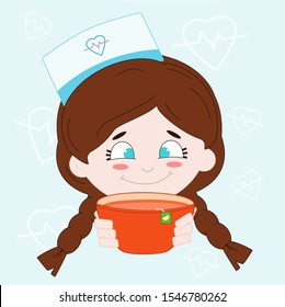Cute nurse with warm lemon tea