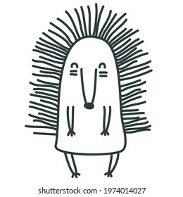 Cute nursery hand drawn hedgehog in scandinavian style. Childish print for nursery, kids apparel, poster, postcard. scandi style coloring book. drawing for coloring. doodle animal.