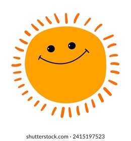 Cute nursery illustration with smiling sun. Design for card or poster, element for childish pattern