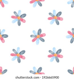 Cute nursery pastel watercolor floral seamless pattern isolated on white background. Hand drawn Scandinavian style vector illustration.