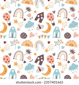 Cute nursery pattern with bohemian elements
