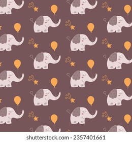 Cute nursery pattern with elephant, balloon, star.