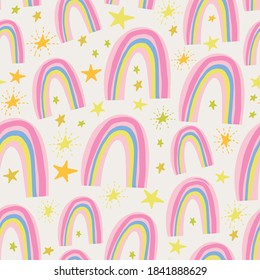 Cute Nursery Pink Rainbow Pattern.