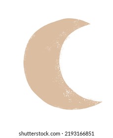 Cute Nursery Vector Art with Crayon Drawing Style Moon. Hand Drawn Big Beige Crescent Moon on a White Background. Funny Infantile Style Boho Print ideal for Card, Wall Art, Poster, Decoration.