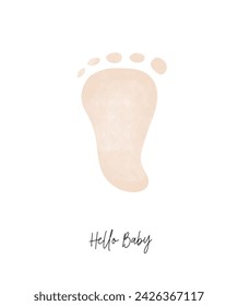 Cute Nursery Vector Art. Light Brown Little Baby Foot Isolated on a White Background. Hello Baby. Baby Shower Vector Illustration with Little Baby Foot Perfect for Card, Invitation. RGB.