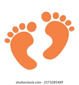 Cute Nursery Vector Art. Light Brown Little Baby Foot Isolated on a White Background. Hello Baby. Baby Shower Vector Illustration and Lovely Seamless Pattern with Little Baby Feet. Print with Hearts.