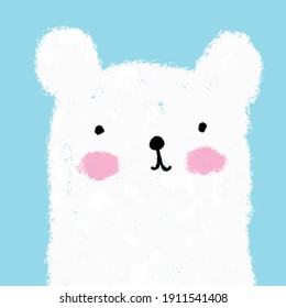 Cute Nursery Vector Art with White Baby Bear ideal for Card, Wall Art, Poster. Funny Hand Drawn White Little Bear Isolated on a Light Blue Background. Kids Room Printable Decoration.