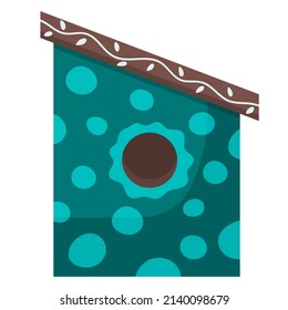 Cute nursery vector blue birdhouse in flat style isolated on white. Element for banner, stickers, postcards. Bird feeder, wooden buildings made of planks. 