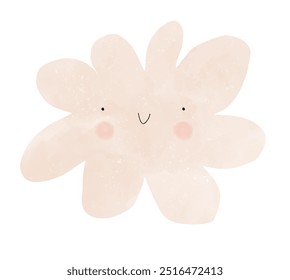 Ilustração de vetor de berçário bonito com nuvem fofa sorridente em um fundo branco. Desenho infantil estilo desenhos animados ideal para Wall Art, Poster. Decoração De Quarto De Crianças. Feliz Nuvem Bege. Kawaii Art. RGB