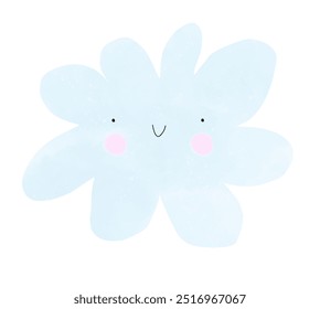 Ilustração de vetor de berçário bonito com nuvem fofa sorridente em um fundo branco. Desenho infantil estilo desenhos animados ideal para Wall Art, Poster. Decoração De Quarto De Crianças. Feliz Blue Cloud. Kawaii Art. RGB
