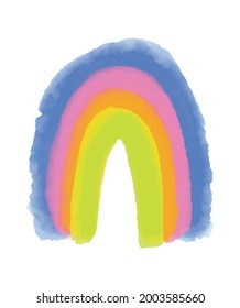 Cute Nursery Vector Illustrations with Big Colorful Watercolor Style Rainbow on a White Background. Simple Infantile Style Print ideal for Wall Art, Card, Poster, Kids' Room Decoration.