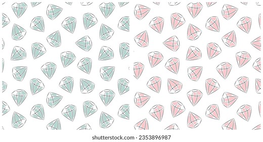 Cute nursery wall art set. Lovely pink and bluediamond on a white background seamless pattern collection. Vector Illustrations.
