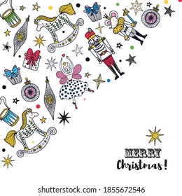 Cute Nutcracker Christmas vector card. 