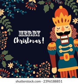 Cute Nutcracker.  Christmas vector card. Colorful illustration. 