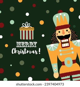 Cute Nutcracker.  Christmas vector card. Colorful illustration. 