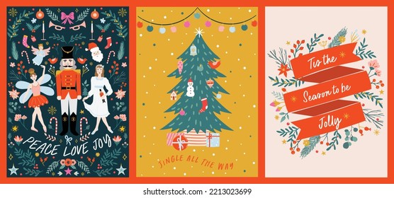 Cute Nutcracker illustration Christmas card set. Perfect for posters, postcard, invite, wall art. 