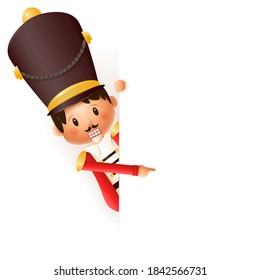 Cute Nutcracker peeking on left side - vector illustration isolated on transparent background