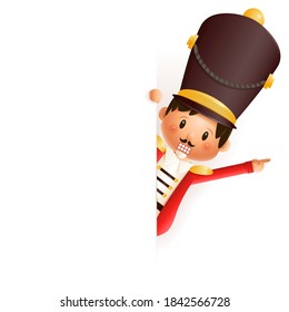 Cute Nutcracker peeking on right side - vector illustration isolated on transparent background