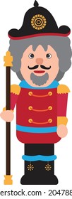 Cute Nutcracker mit einer Wand in einem schönen Anzug mit Goldteppichen