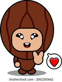 cute nutmeg spice mascot costume cartoon vector illustration peace love