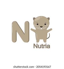 Cute nutria in cartoon style. Children's alphabet.