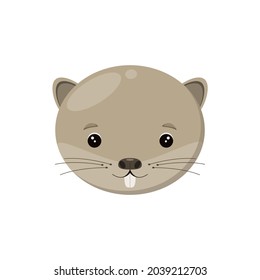 Cute nutria head. Children's illustration of an animal in a cartoon style. An isolated object.