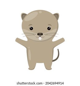 Cute nutria on a white background. Children's illustration of an animal in a cartoon style.