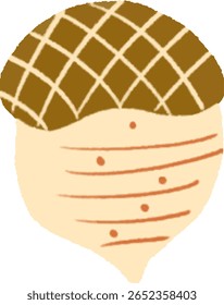 Bellota linda del roble con la cabeza marrón y el cuerpo desnudo en estilo plano de la historieta, perfecto para el diseño del otoño