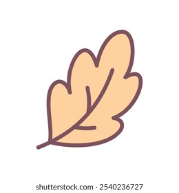 Cute oak leaf icon. Hand drawn illustration of an orange autumn leaf isolated on a white background. Vector 10 EPS.

