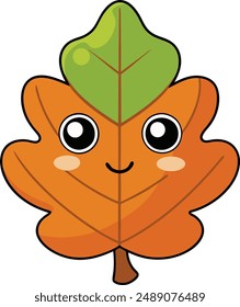 Cute Oak Leaf Vector Illustration - Cartoon, Clipart, and Line Art Design, Charming oak leaf vector illustration, ideal for digital and print design projects