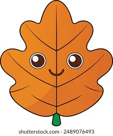 Cute Oak Leaf Vector Illustration - Cartoon, Clipart, and Line Art Design, Charming oak leaf vector illustration, ideal for digital and print design projects