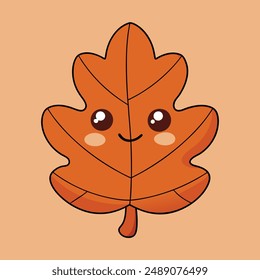 Cute Oak Leaf Vector Illustration - Cartoon, Clipart, and Line Art Design, Charming oak leaf vector illustration, ideal for digital and print design projects