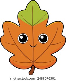 Cute Oak Leaf Vector Illustration - Cartoon, Clipart, and Line Art Design, Charming oak leaf vector illustration, ideal for digital and print design projects
