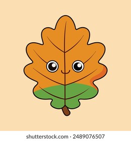 Cute Oak Leaf Vector Illustration - Cartoon, Clipart, and Line Art Design, Charming oak leaf vector illustration, ideal for digital and print design projects