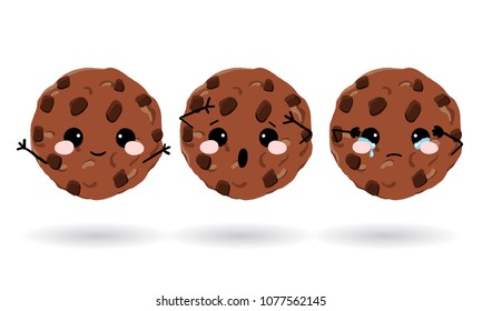 Cute oat cookies. Set of emotion icons for messenger, chat or more. Vector hand drawn illustration