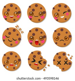 Cute oat cookies. Set of emotion icons for messenger, chat or more. Vector hand drawn illustration