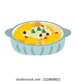 Cute oatmeal porridge. Cartoon food. Isolated on white background, flat design, EPS10 vector