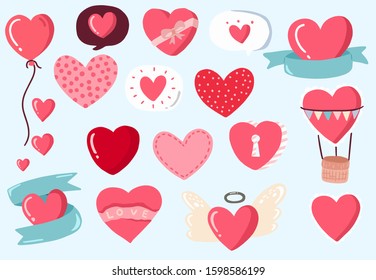 Cute object valentine collection with balloon,heart,ribbon.Vector illustration for icon,logo,sticker,printable