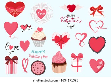Cute object valentine collection with chocolate,strawberry,cupcake.Vector illustration for icon,logo,sticker,printable