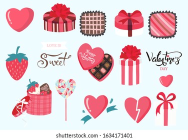 Cute object valentine collection with chocolate,strawberry,cupcake.Vector illustration for icon,logo,sticker,printable