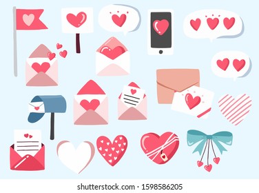 Cute object valentine collection with letter, heart,ribbon.Vector illustration for icon,logo,sticker,printable