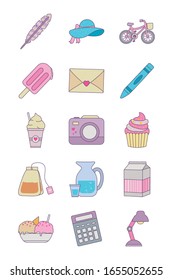 cute objects line and fill style icon set design, Ornament art cute idea creative and decorative theme Vector illustration